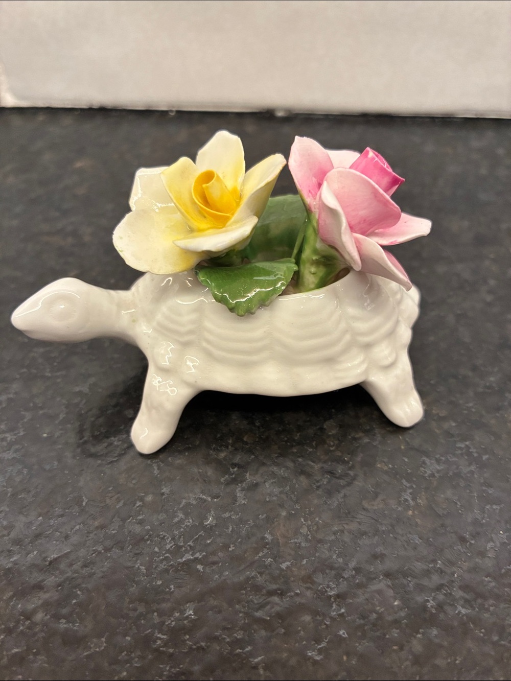 Radnor Bone China Turtle Planter with Pink and Yellow Floral Accents